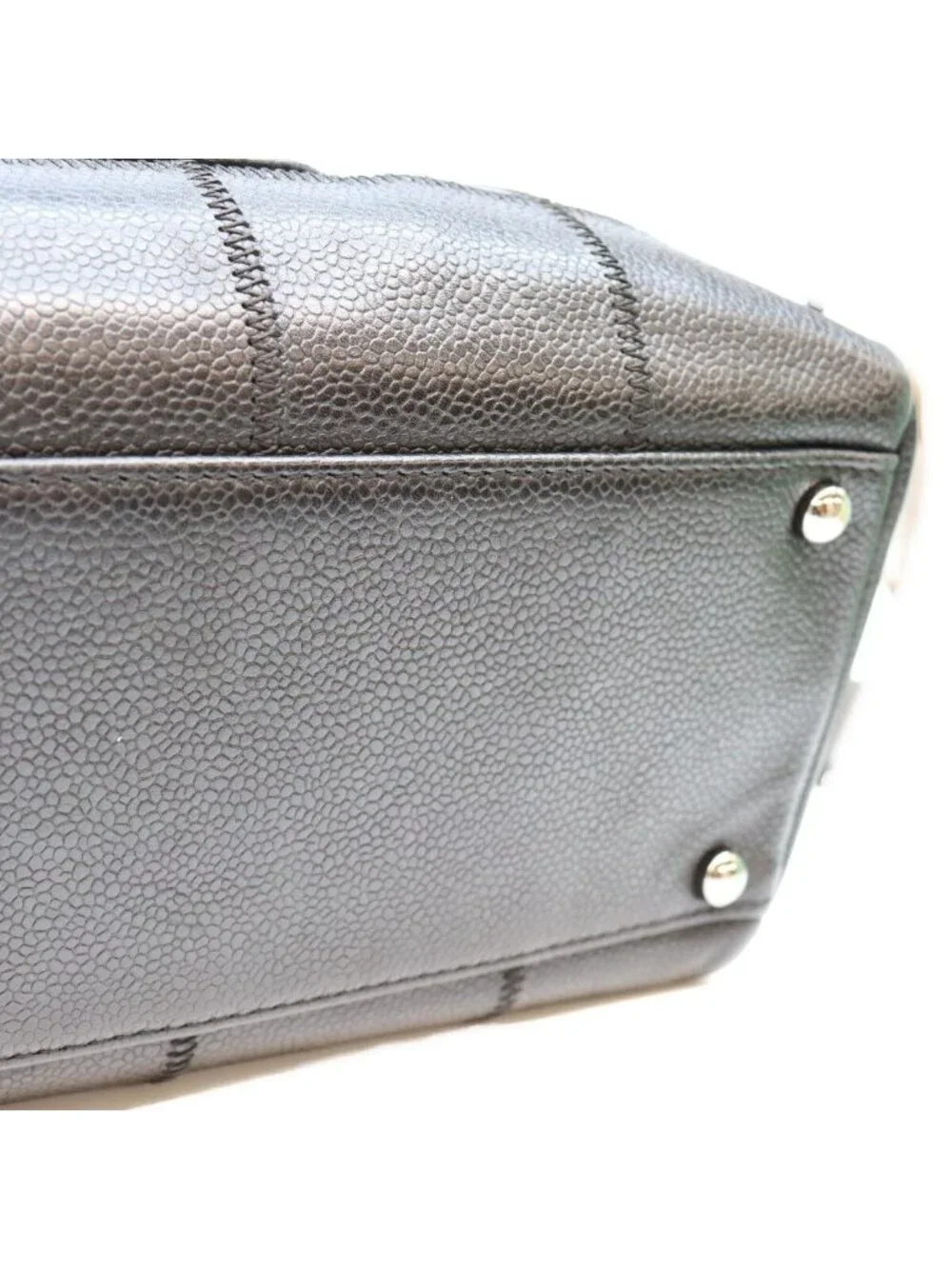Chanel Black Caviar Choco Bar Silver Mini Boston Bag